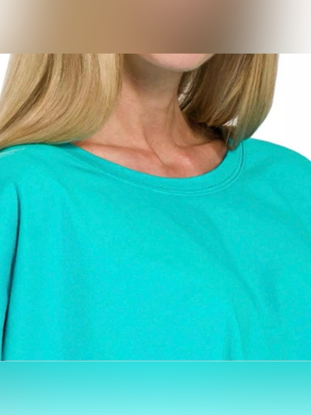 Zenana Outfitters Teal Layered Crop Top - Relaxed Casual Women's Tee - Picture 2 of 2